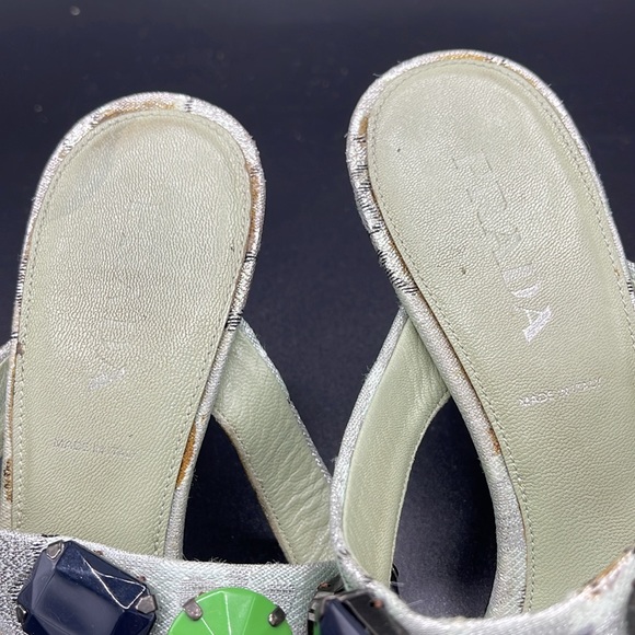 PRADA Sz 36.5 EU/ 6 US Silver & Green Kitten Heels - Picture 4 of 14